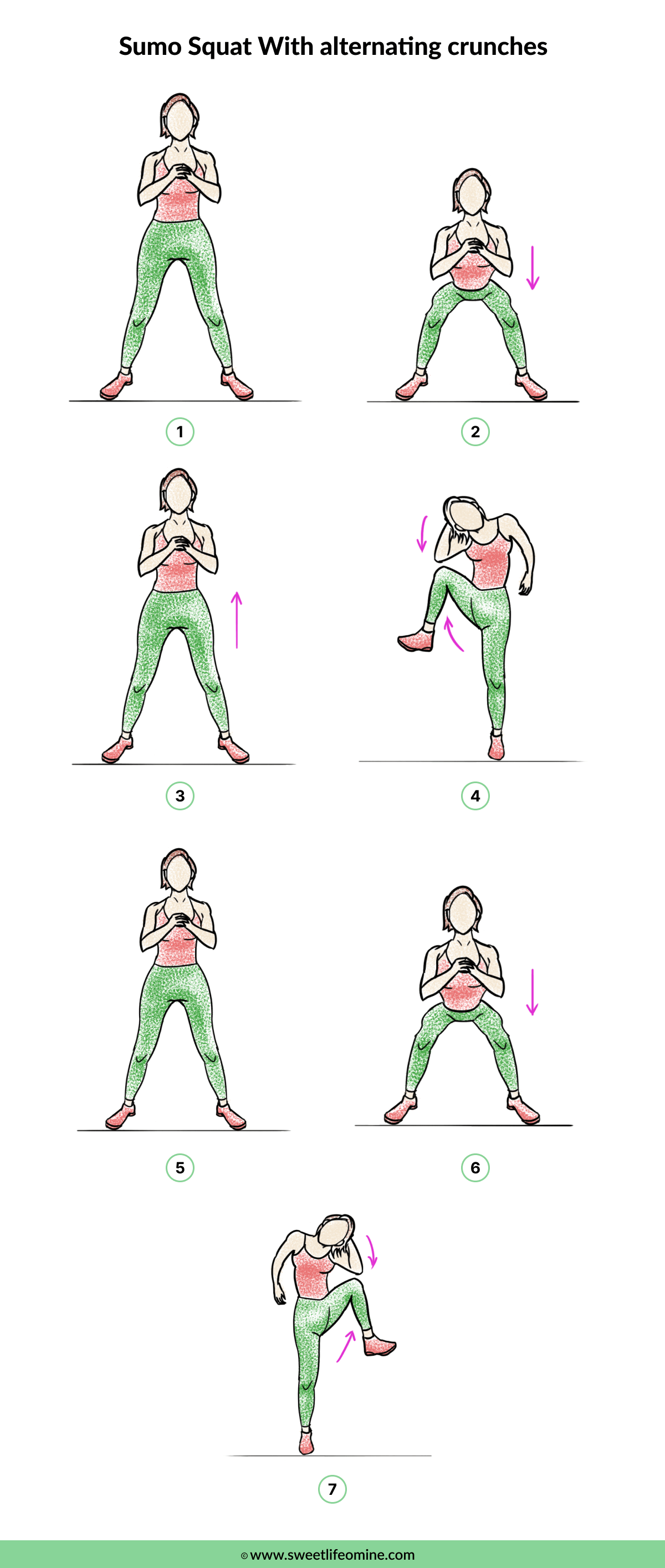 Sumo Squat With alternating crunches - Muffin Top Exercise